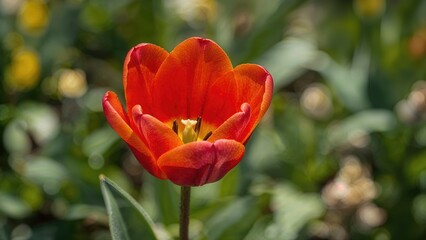 Yellow Pollen Adorning a Two-Tone Red Tulip