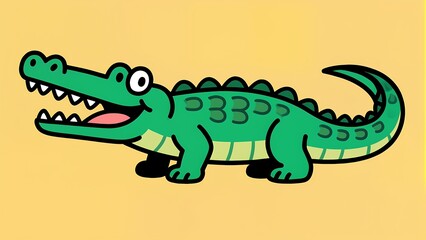 Obraz premium Cute green crocodile with big eyes on bright yellow background