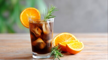 Fototapeta premium Refreshing Cola Cocktail with Orange and Rosemary Garnish
