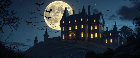 Gothic Castle Under Full Moon