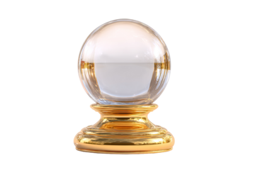 Golden crystal ball, clear sphere on a gold pedestal
