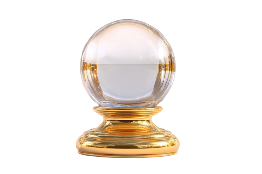 Golden crystal ball, clear sphere on a gold pedestal