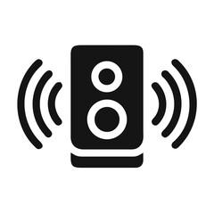 Stylish black sound speaker with sound wave graphic on white background

