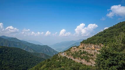 Naklejka premium Summer travel route through verdant hills and open sky