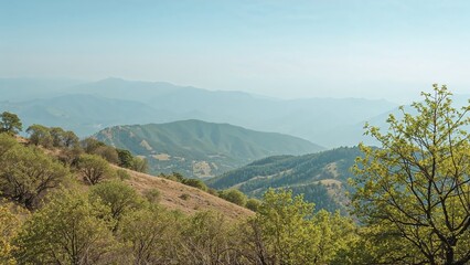 Fototapeta premium A mountain scene featuring a transparent atmosphere