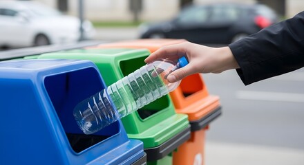 Responsible Waste Disposal Hand Sorting Plastic into Recycling Bins