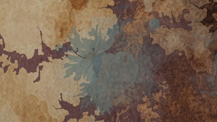 Old-fashioned abstract background characterized by rough texture and a palette of yellow, brown, blue, purple, and black colors.