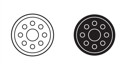 Auto wheel vector icon. Vehicle disc tire set. Car rubber wheel silhouette. Service signs isolated on white background. Vector illustration.
