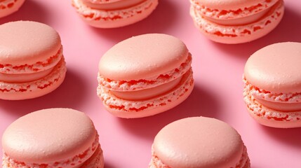 Obraz premium Pink macarons forming a pattern on pink background