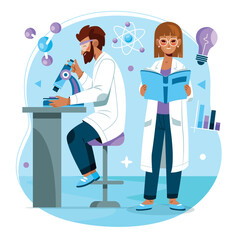 Scientists Working in a Lab Environment Illustration