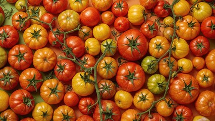 Variety of mature tomatoes featuring red, yellow, and cumato colors