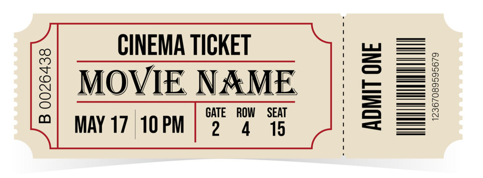 Simple Cinema Movie Ticket Design with Event Details - Retro Admission Stub