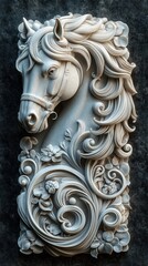 Ornate horse head relief sculpture