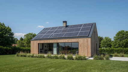 Eco-Friendly Wooden House with Rooftop Solar Panels