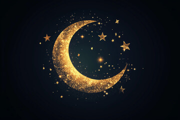Naklejka premium Moon and stars shining in the dark night sky