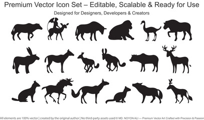 Diverse Black Animal Silhouettes Collection Various Wildlife Poses vector
