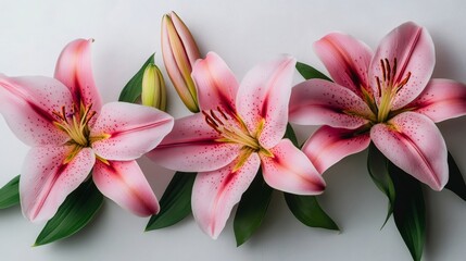 Fototapeta premium Pink lilies blooming with elegance on white background