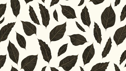 Silhouettes of gingko leaves in autumn with continuous line art wallpaper