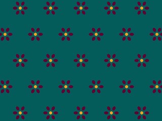 Simple maroon and gold floral pattern on a teal background, perfect for textile and wallpaper designs.