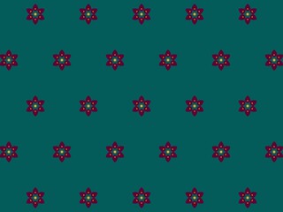 Simple maroon and gold floral pattern on a teal background, perfect for textile and wallpaper designs.