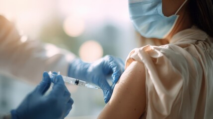 The vaccination process highlighting a healthcare worker administering a vaccine.