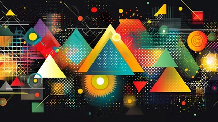 Vibrant Abstract Geometric Art with Colorful Triangles and Dark Background