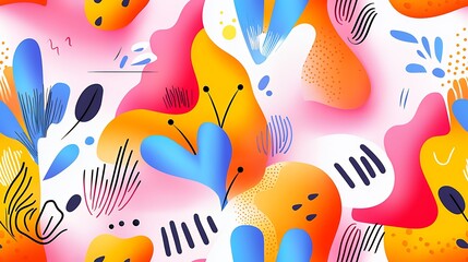 Vibrant Abstract Seamless Pattern with Organic Shapes and Bright Colors