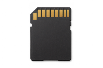 Close-up of a black sd memory card, isolated on a transparent background, ready for digital storage