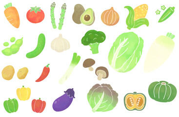 水彩風のシンプルな野菜のイラストセット