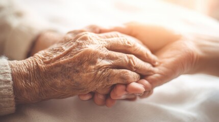The elderly hands of connection sharing love and support in a tender moment.