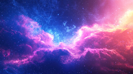 Fototapeta premium A vibrant, colorful nebula with hues of blue, pink, and orange, set against a starry, dark background.