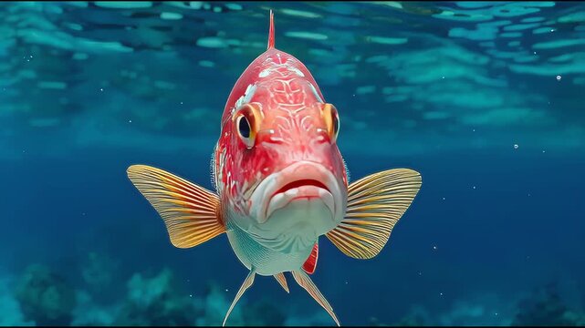 Vibrant red snapper fish swimming underwater, showcasing detailed scales and fins