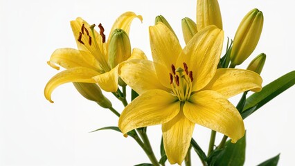 Obraz premium Yellow lily showcasing blossoms alongside buds