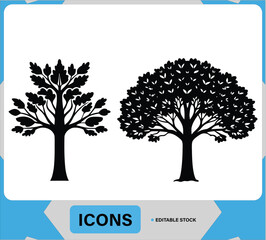 Obraz premium Stylized Tree Vector Illustration Nature and Leaf Design, Editable Tree Icon with Leaves Eco-friendly and Botanical Vector