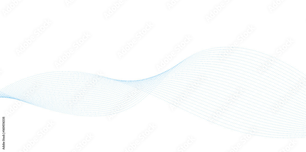 Poster blue dotted wave line pattern. flowing dot particles wave pattern halftone black gradient smooth cur