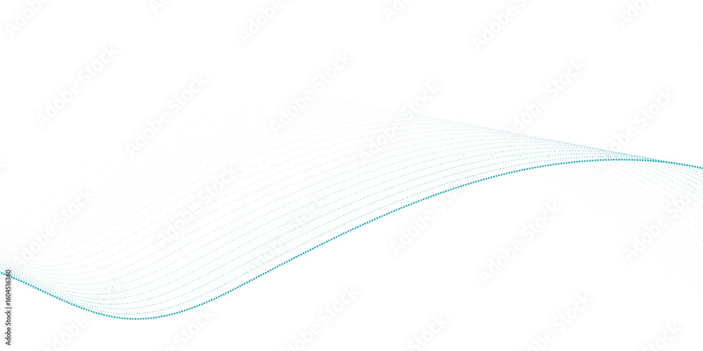 Poster blue dotted wave line pattern. flowing dot particles wave pattern halftone black gradient smooth cur