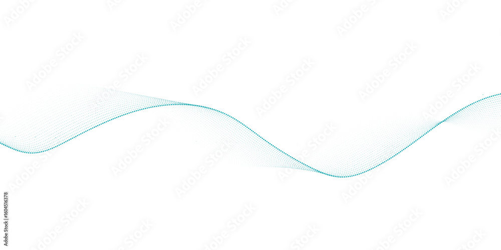 Poster blue dotted wave line pattern. flowing dot particles wave pattern halftone black gradient smooth cur