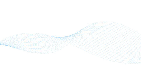 Blue dotted wave line pattern. Flowing dot particles wave pattern halftone black gradient smooth curve shape isolated on transparent background.	
