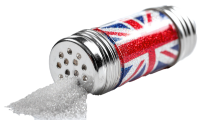 Union jack salt shaker spilling salt british cuisine seasoning flavor