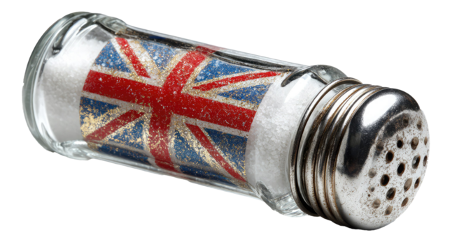 Union jack salt shaker spilling salt british cuisine seasoning flavor