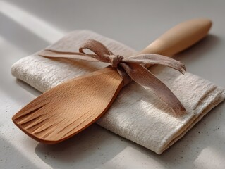 wooden spatula, cloth  tied with ribbon