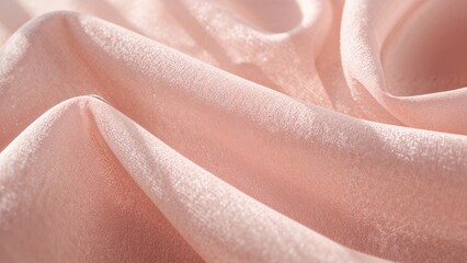 Zoomed-in image of a plush pastel pink material with elegant drapes and delicate lattice patterns, bathed in soft shadows and natural brightness to convey warmth and comfort.