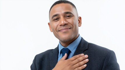 A man in a suit is smiling and giving a thumbs up. He is wearing a blue tie and a black jacket
