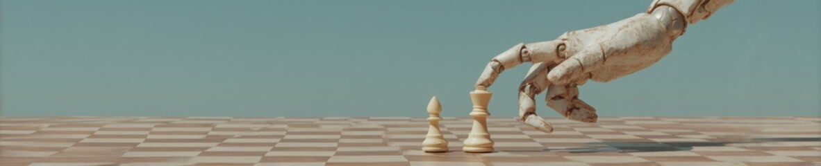 High-Quality Modern International Chess Day Robotic Hand Strategy with Advanced AI Logic for Tech Marketing and Autumn Thanksgiving Campaigns