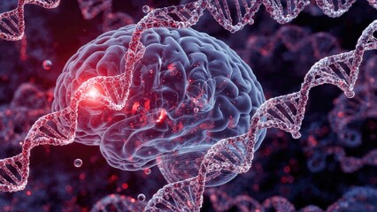 Naklejka na ściany i meble 3D representation of gene mutation in brain DNA connected to mental health and cognitive function disorders.