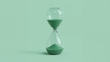 A 3D model of an Earth-themed hourglass with green sand, representing the pressing matter of global warming.