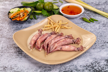 Boiled wild mini calamari snack