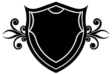 Heraldic shield with wings and laurel wreath, vintage vector illustration with a gold crown and ornate floral design