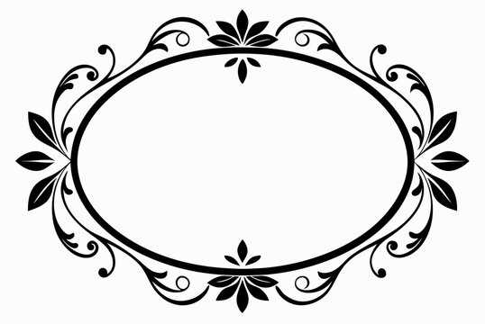 Vintage black vector frame with ornate floral leaf and swirl decoration for wedding invitation card design - Powered by Adobe