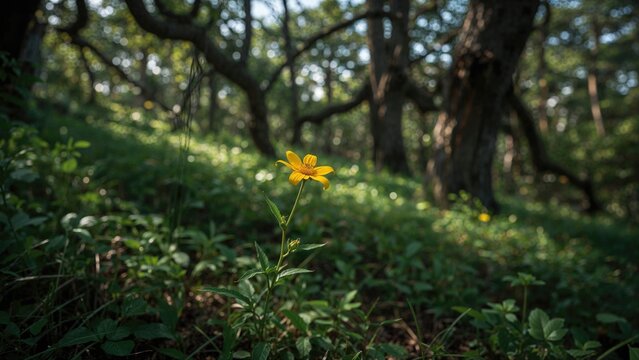 Yellow blossom thriving in natural woods